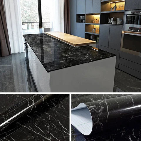 (Pack of 5) Self Adhesive Black Marble Sheet for Kitchen / Waterproof Anti Oil & Heat Resistant Wallpaper Sheet (2 Feet x 6.5 feet)